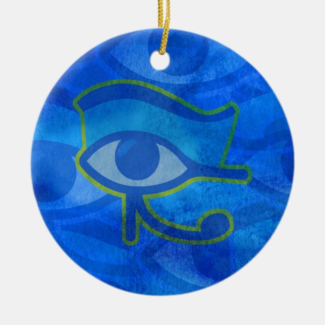 Blue Horus Eye Ceramic Tree Decoration (Front)