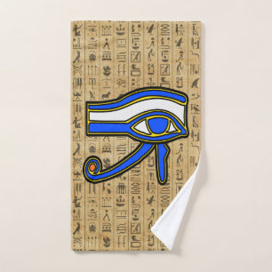 Blue Horus Eye On Hieroglyphs  Bath Towel Set