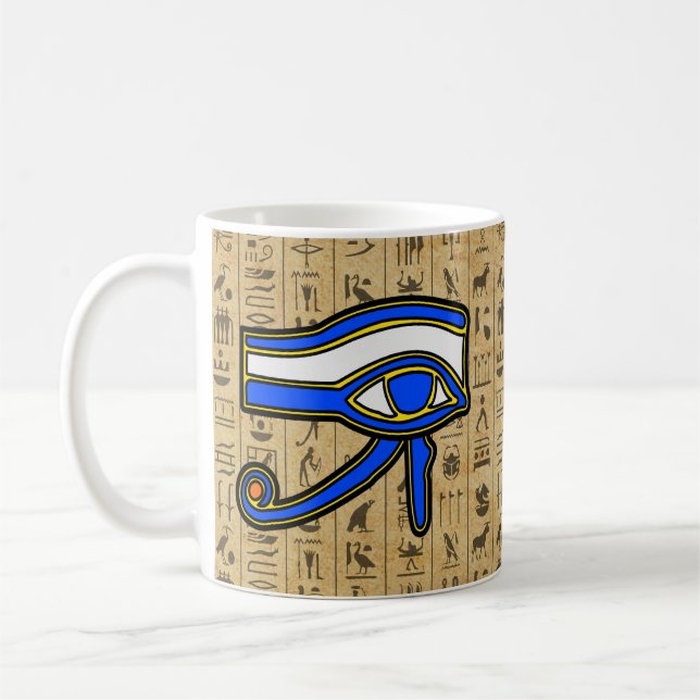 Blue Horus Eye On Hieroglyphs  Coffee Mug (Left)