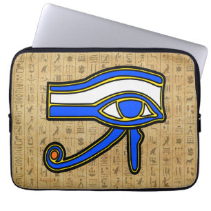 Blue Horus Eye On Hieroglyphs Laptop Sleeve
