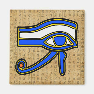 Blue Horus Eye On Hieroglyphs Magnet