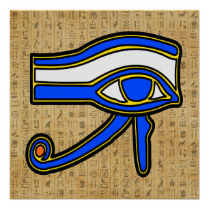 Blue Horus Eye On Hieroglyphs Poster