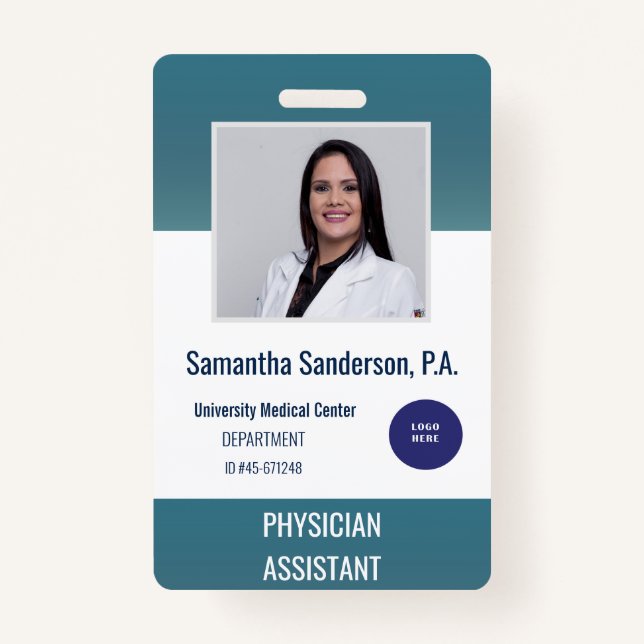 Blue Hospital Employee ID Logo Barcode ID Badge (Front)