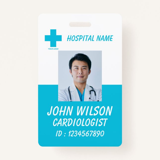 Blue Hospital Employee Name ID Badge (Front)