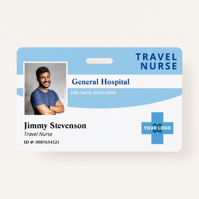 Blue Hospital Employee Photo ID With Logo ID Badge (Front)