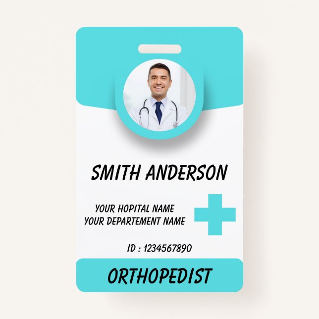 Blue Hospital Logo Employee Photo ID Badge (Front)