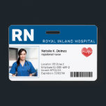 Blue | Hospital Medical Employee Photo ID Badge<br><div class="desc">Create custom name badges and tags that make it simple for customers and clients to identify employees. Add additional information to the back as needed. Add your custom wording to this design by using the "Edit this design template" boxes on the right hand side of the item, or click the...</div>