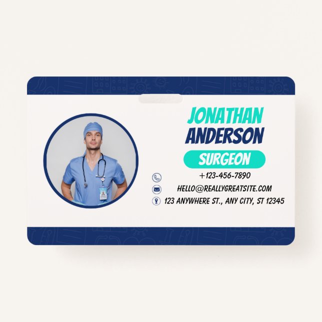 Blue | Hospital Medical Employee Photo ID Badge (Front)