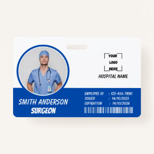 Blue Hospital Medical Employee Photo ID Badge