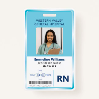 Blue Hospital Nurse Employee Photo ID ID Badge