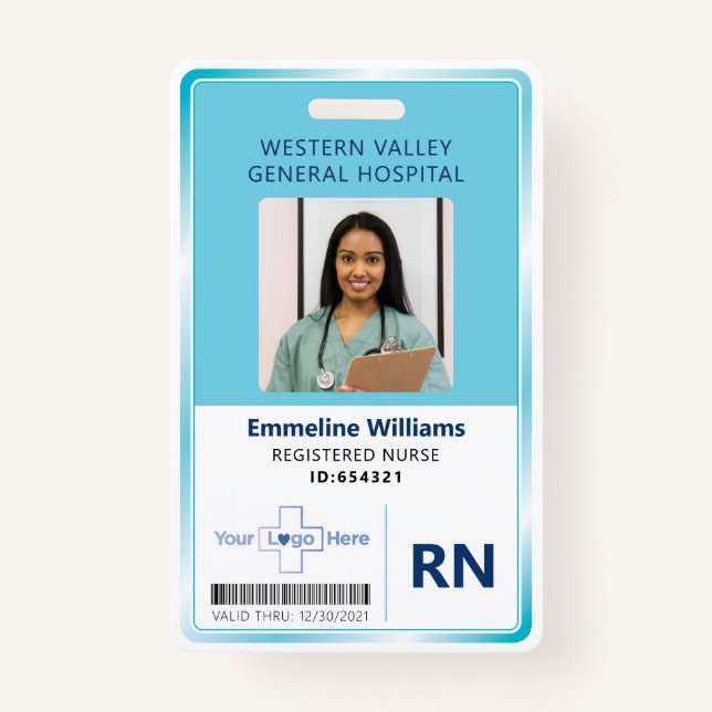 Blue Hospital Nurse Employee Photo ID ID Badge (Front)