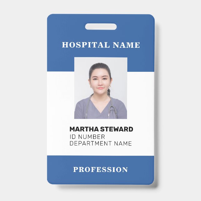Blue Hospital Nurse Medical Employee Photo Company ID Badge (Front)
