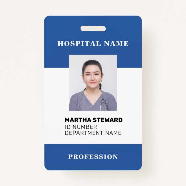 Blue Hospital Nurse Medical Employee Photo Company ID Badge (Front)