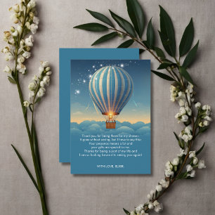 Blue Hot Air Balloon Adventure Awaits Baby Shower Thank You Card