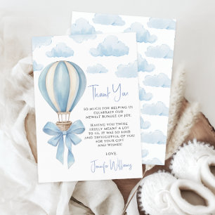 Blue Hot Air Balloon Adventure Baby Boy Shower Thank You Card