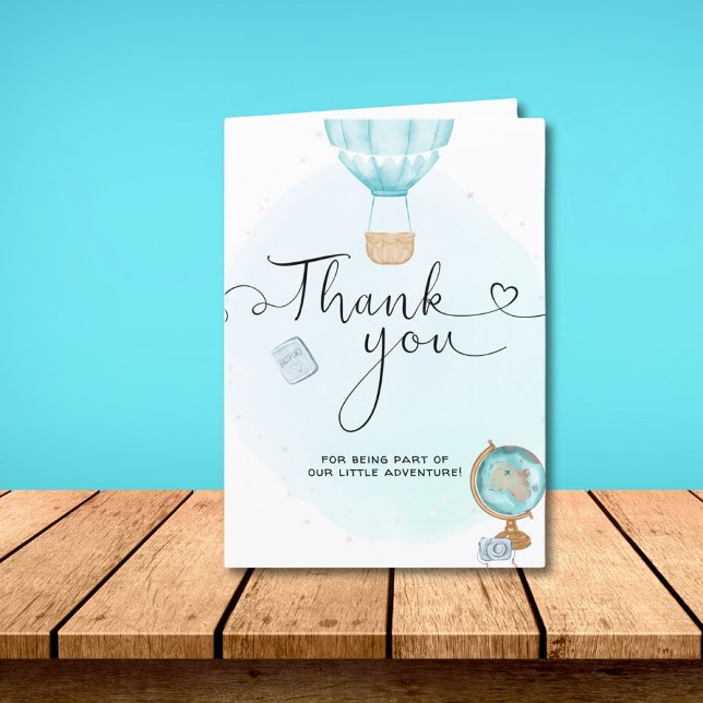 Blue Hot Air Balloon Adventure Folded Thank You Card (Creator Uploaded)