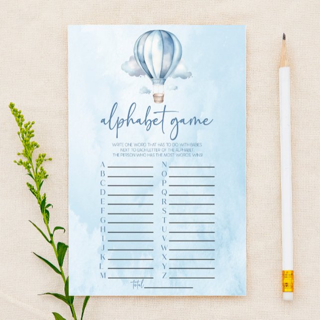 Blue Hot Air Balloon Alphabet Baby Shower Game (Creator Uploaded)