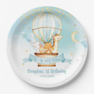 Blue Hot Air Balloon Animals Birthday Party Paper Plate