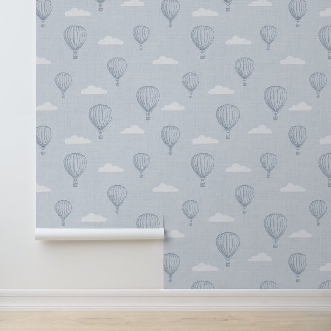 Blue Hot Air Balloon Baby Nursery Wallpaper (Application)