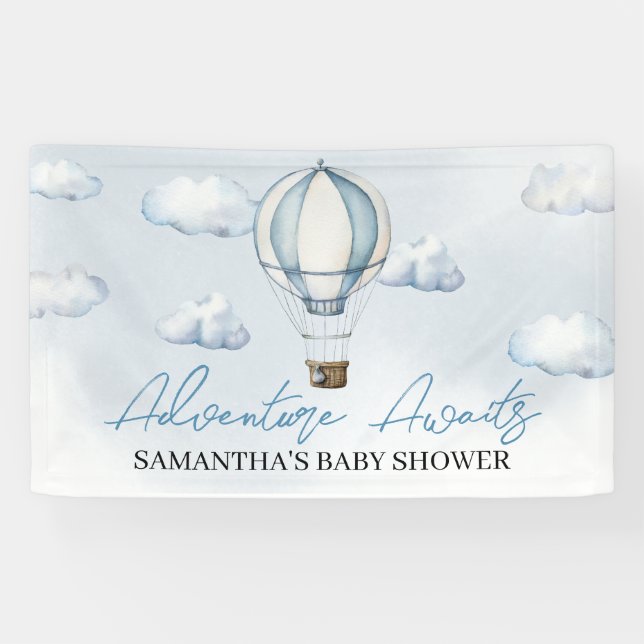 Blue Hot Air Balloon Baby Shower Banner (Horizontal)