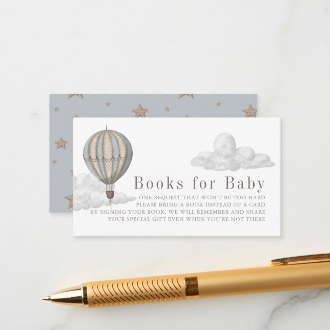Blue Hot Air Balloon Baby Shower Book Request Enclosure Card (Front/Back In Situ)