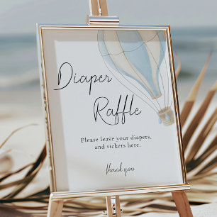 Blue Hot Air Balloon Baby Shower Diaper Raffle Poster