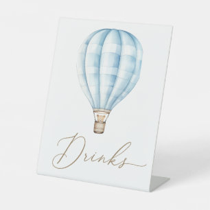 Blue Hot Air Balloon Baby Shower Drinks Pedestal Sign