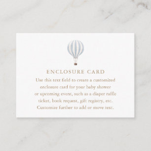Blue Hot Air Balloon Baby Shower Enclosure Card
