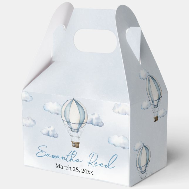 Blue Hot Air Balloon Baby Shower Favour Box (Front)