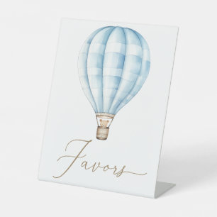 Blue Hot Air Balloon Baby Shower Favours Pedestal Sign