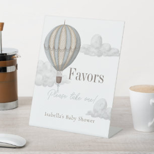 Blue Hot Air Balloon Baby Shower Favours Pedestal Sign
