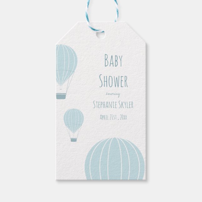 Blue Hot Air Balloon | Baby Shower Gift Tag (Front)