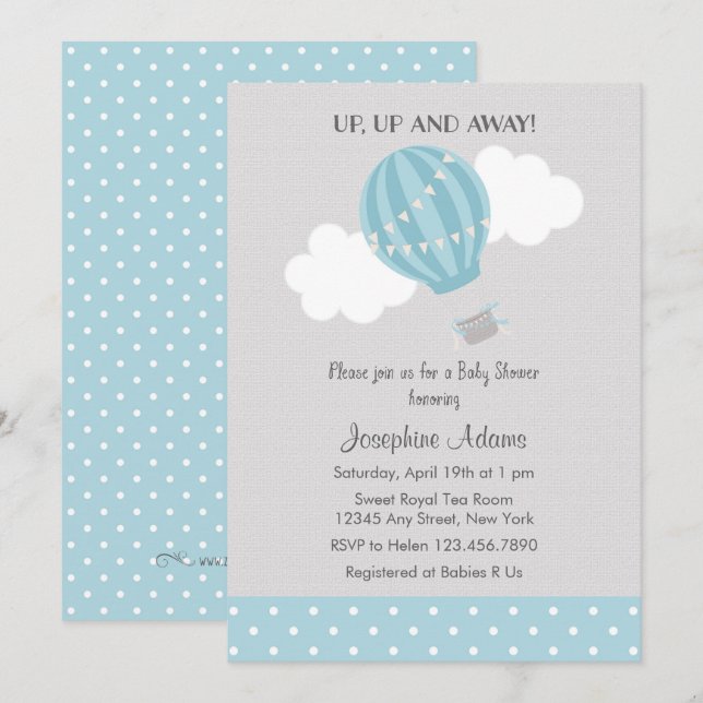 Blue Hot Air Balloon Baby Shower Invitation (Front/Back)