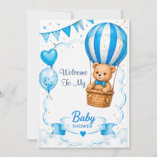 Blue Hot Air Balloon Baby Shower 🎈 Invitation