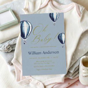 Blue Hot Air Balloon Baby Shower Invitation 