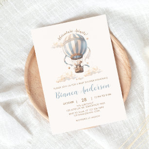 Blue Hot Air Balloon Baby Shower Invitation 