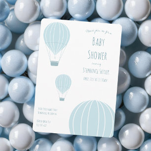 Blue Hot Air Balloon   Baby Shower Invitation
