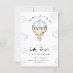 Blue Hot Air Balloon Baby Shower Invitation Boy