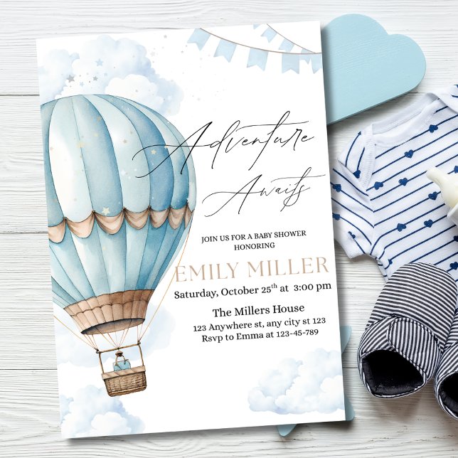 Blue Hot Air Balloon Baby Shower Invite, Boy Baby  Invitation (Creator Uploaded)