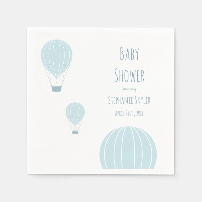Blue Hot Air Balloon | Baby Shower Paper Napkin (Front)