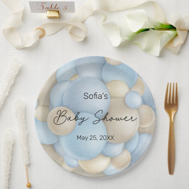 Blue Hot Air Balloon Baby Shower Paper Plate (Wedding)