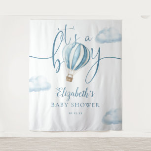 Blue Hot Air Balloon Baby Shower Photo Backdrop Tapestry