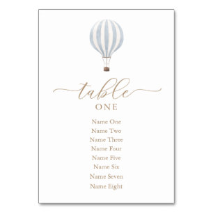 Blue Hot Air Balloon Baby Shower Table Number