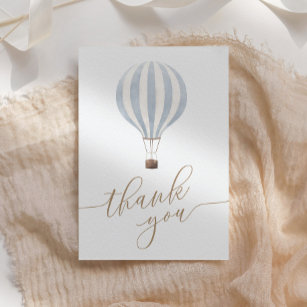 Blue Hot Air Balloon Baby Shower Thank You Card