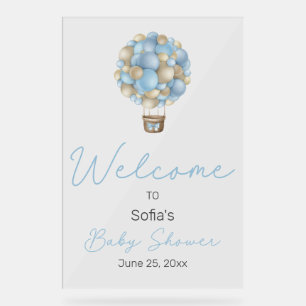 Blue Hot Air Balloon Baby Shower Welcome Sign