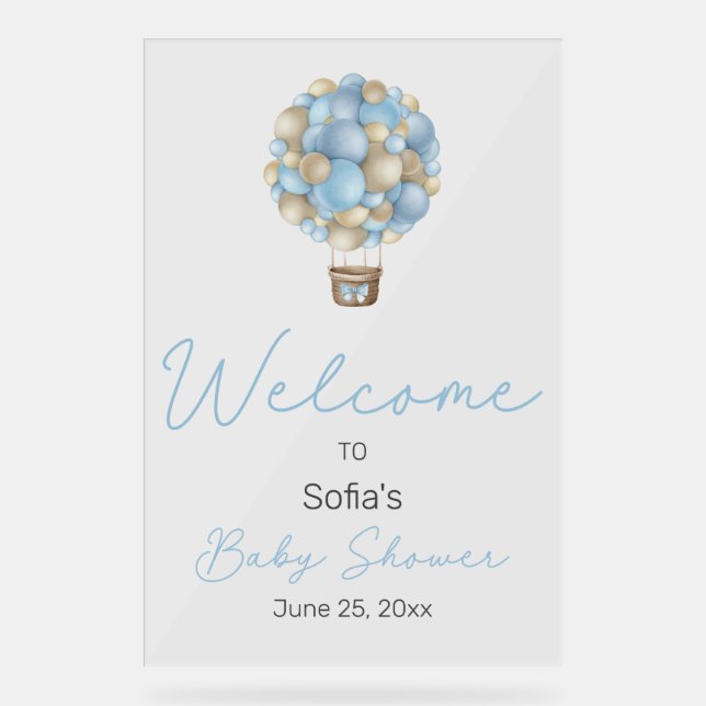 Blue Hot Air Balloon Baby Shower Welcome Sign (Front)
