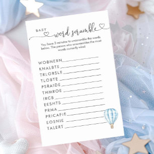 Blue Hot Air Balloon Baby Shower Word Scramble