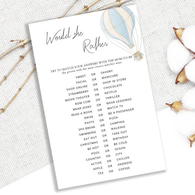 Blue Hot Air Balloon Baby Shower Would She Rather (Creator Uploaded)