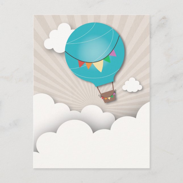 Blue Hot Air Balloon Birthday Party Postcard (Front)