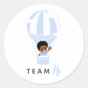 Blue Hot Air Balloon Black Gender Reveal Classic Round Sticker